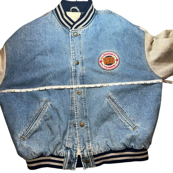 Looney Tunes Vintage Denim Varisity jacket size large 1997 Quilted embroidered - Picture 9 of 14
